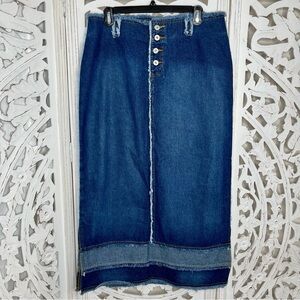 Me & You Color-blocked Patchwork Denim Midi Skirt